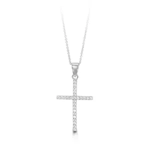 10K Gold Cubic Zirconia Cross Necklace (White, Yellow, Rose)