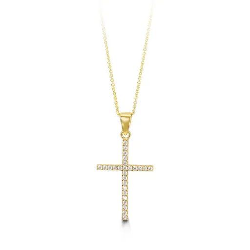 10K Gold Cubic Zirconia Cross Necklace (White, Yellow, Rose)