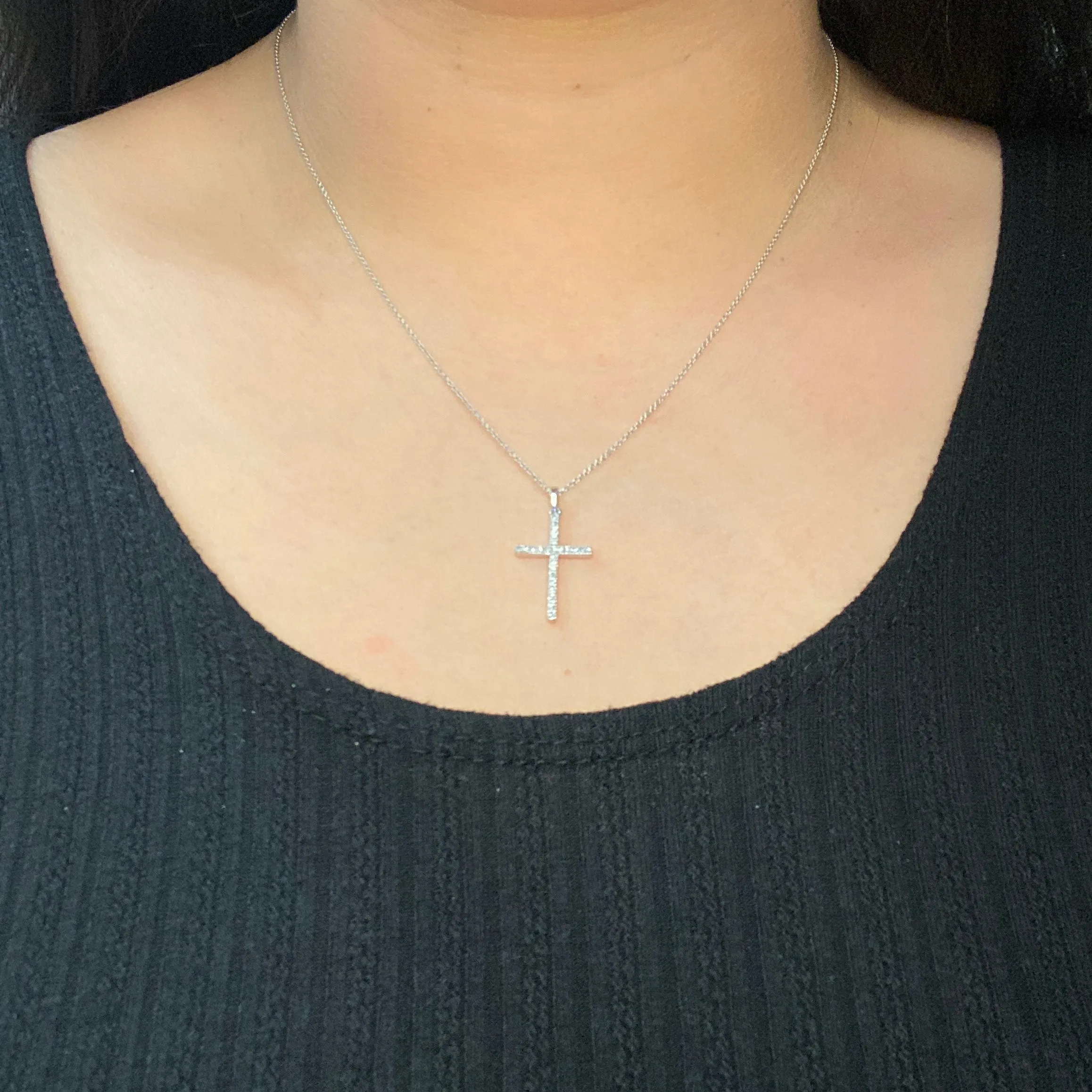 10K Gold Cubic Zirconia Cross Necklace (White, Yellow, Rose)