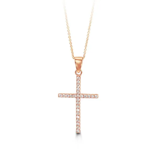 10K Gold Cubic Zirconia Cross Necklace (White, Yellow, Rose)