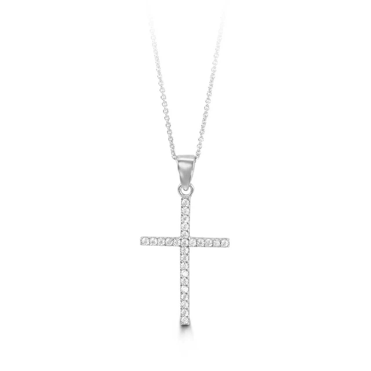 10K Gold Cubic Zirconia Cross Necklace (White, Yellow, Rose)