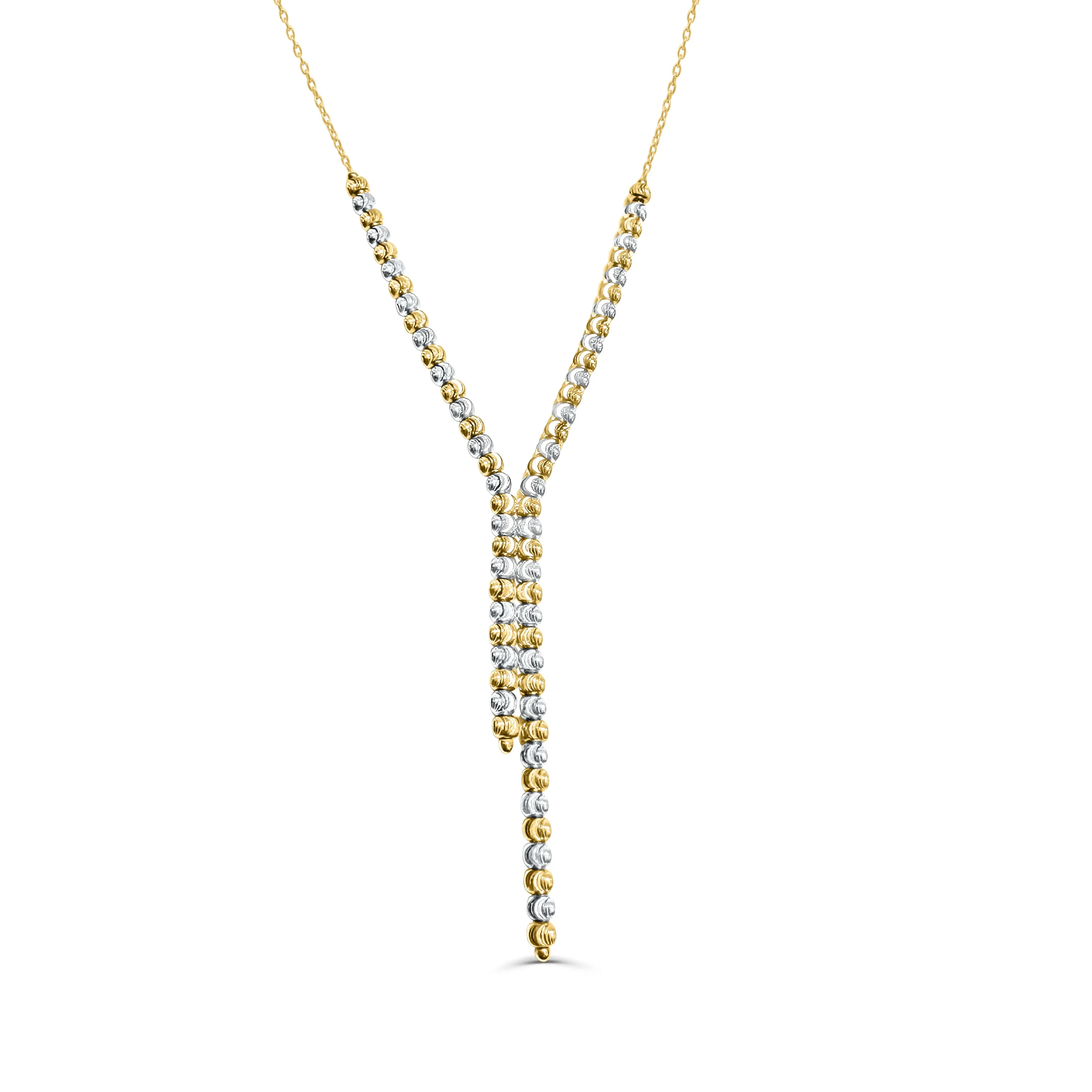 10K Yellow and White Gold Diamond Cut Beaded Necklace