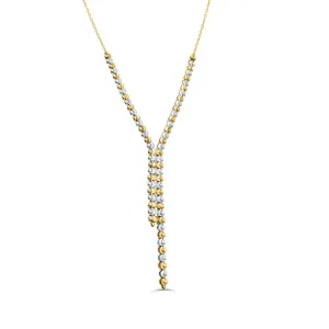 10K Yellow and White Gold Diamond Cut Beaded Necklace