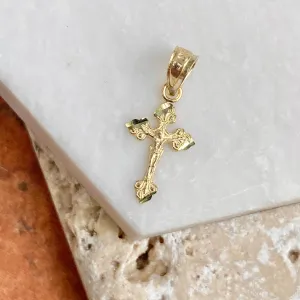 10KT Yellow Gold Detailed Mini Crucifix Cross Pendant Charm