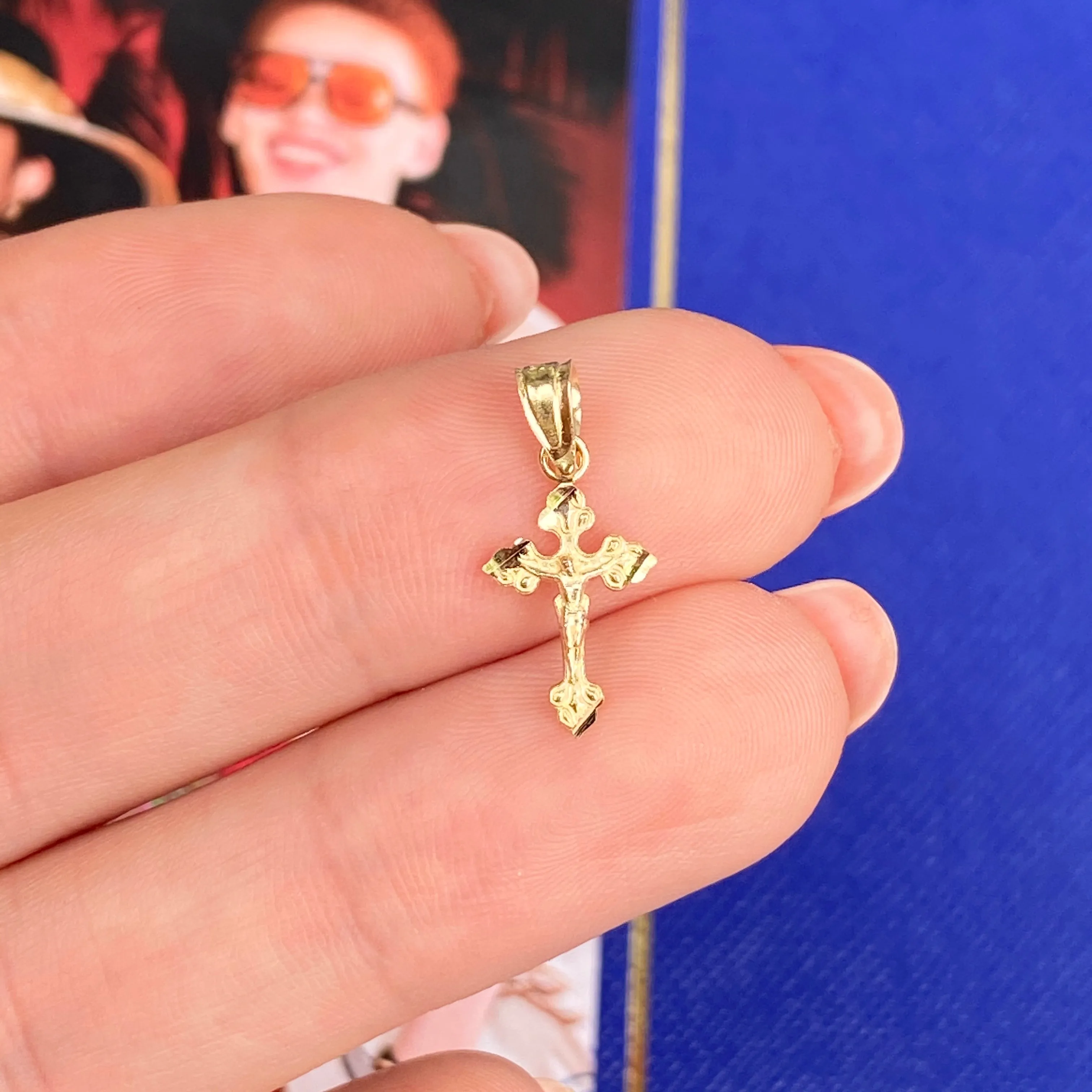 10KT Yellow Gold Detailed Mini Crucifix Cross Pendant Charm