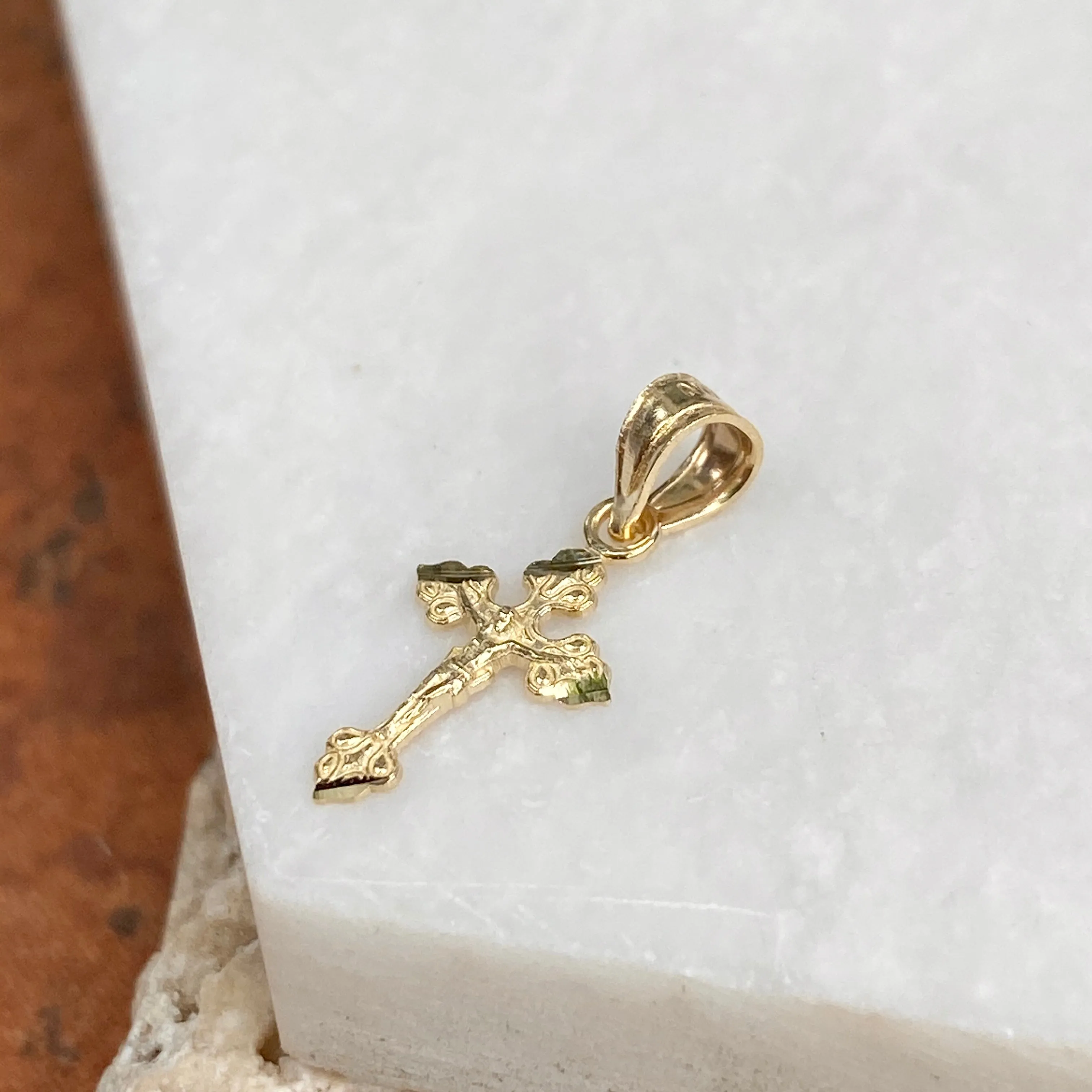 10KT Yellow Gold Detailed Mini Crucifix Cross Pendant Charm