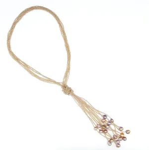 113-03 | MULTI STRAND CRYSTAL & PEARL LARIAT (CHAMPAGNE)