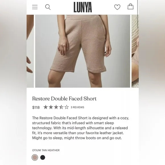 $118 Lunya Restore Double Faced Shorts Otium Tan Heather Brand New