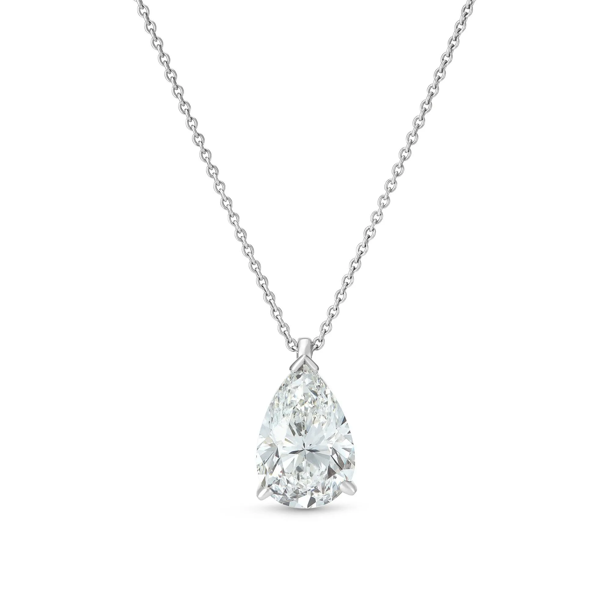 14KT White Gold Lab Grown 2.67ct Pear Shape Diamond Pendant Necklace