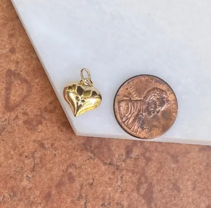 14KT Yellow Gold Diamond-Cut Puffed Heart Pendant Charm