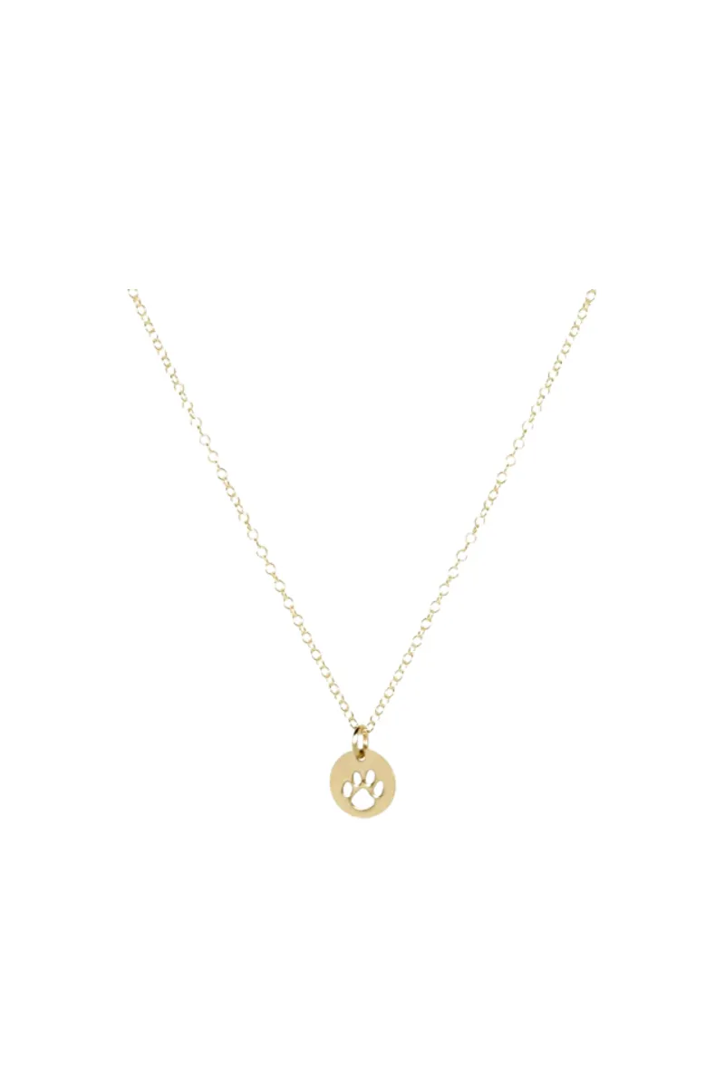 16" Necklace Gold - Paw Print Small Gold Disc