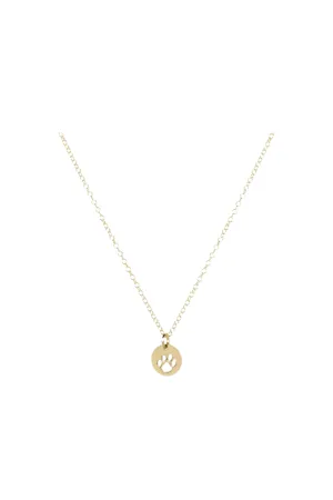 16" Necklace Gold - Paw Print Small Gold Disc