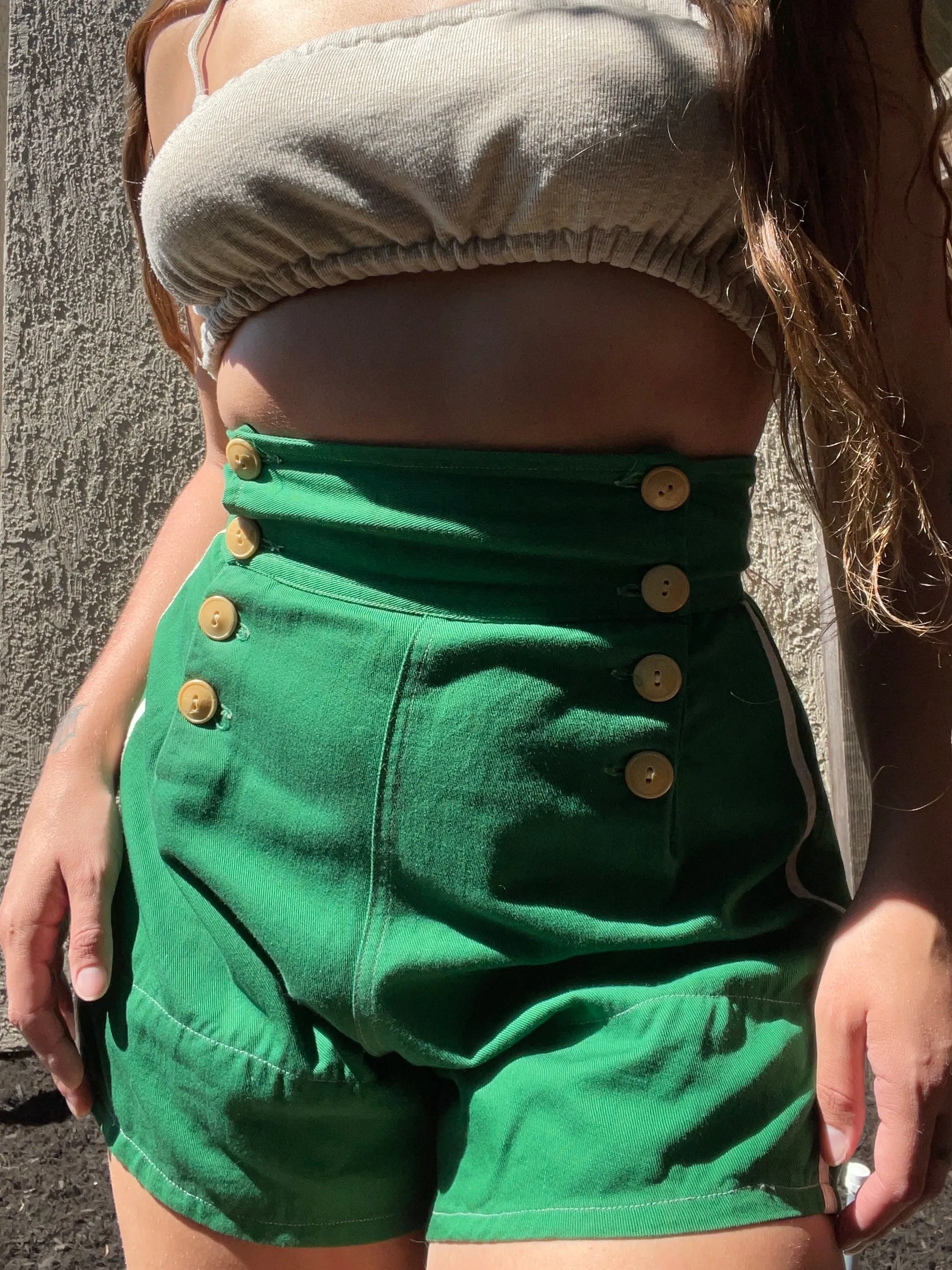 1940s Kelly Green Fall Front Sportswear Shorts