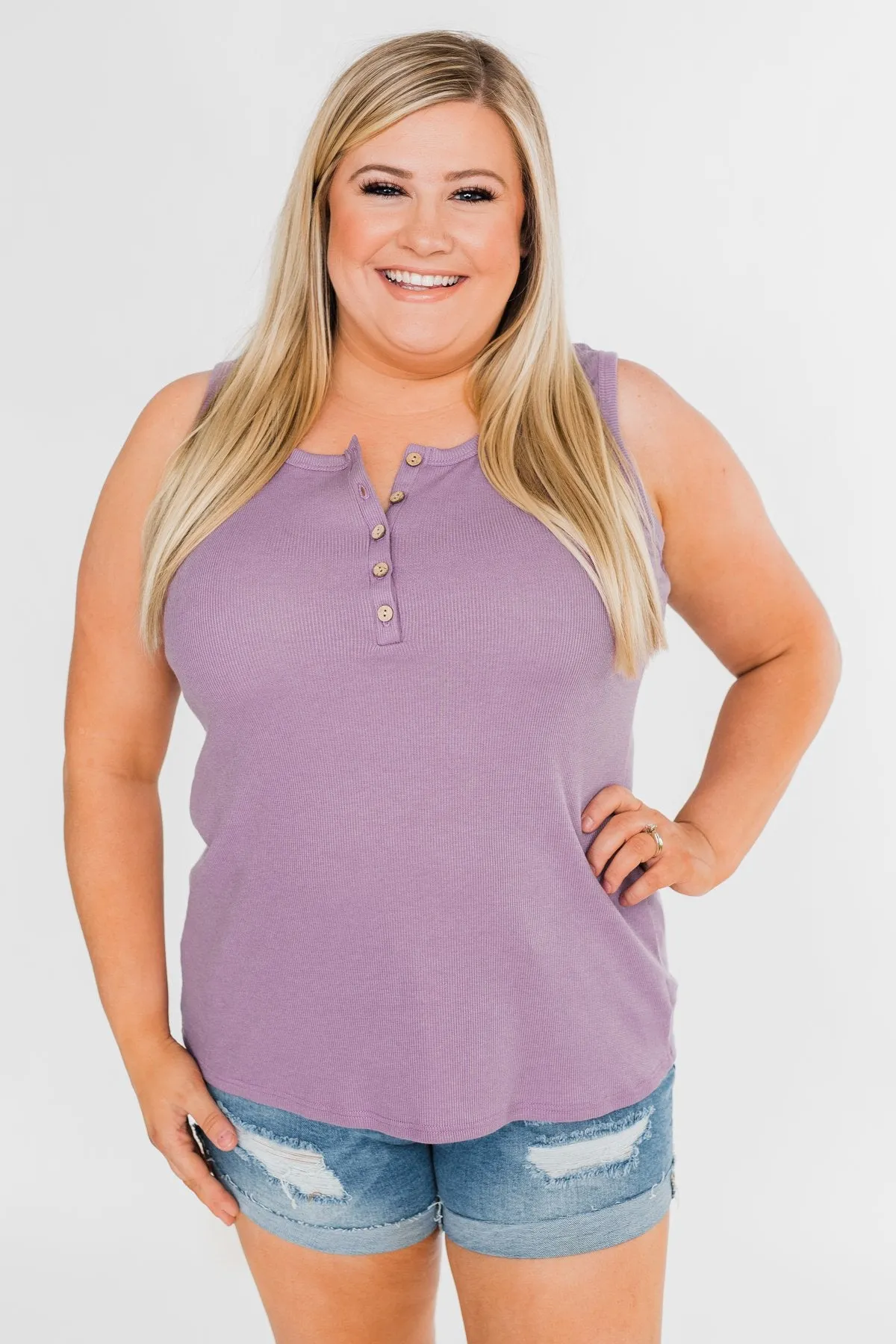 5 Button Henley Tank Top- Dusty Purple
