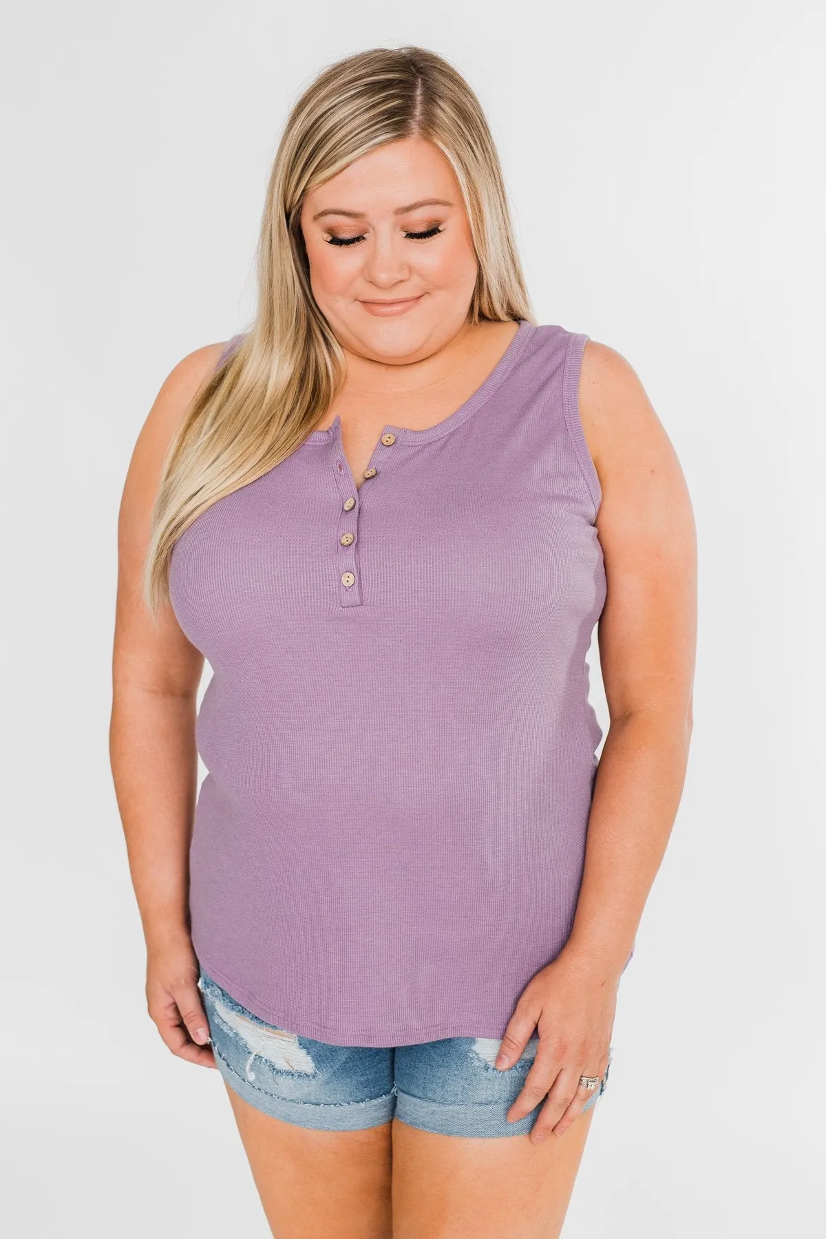 5 Button Henley Tank Top- Dusty Purple