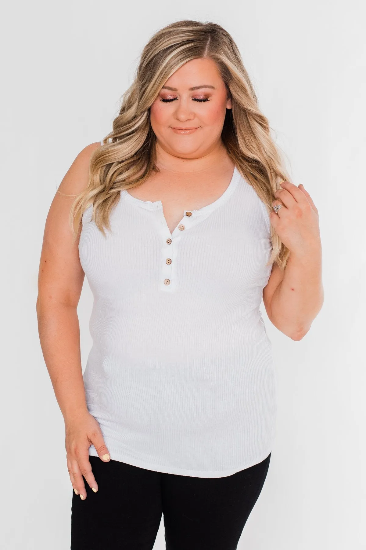 5-Button Henley Tank Top- Off White