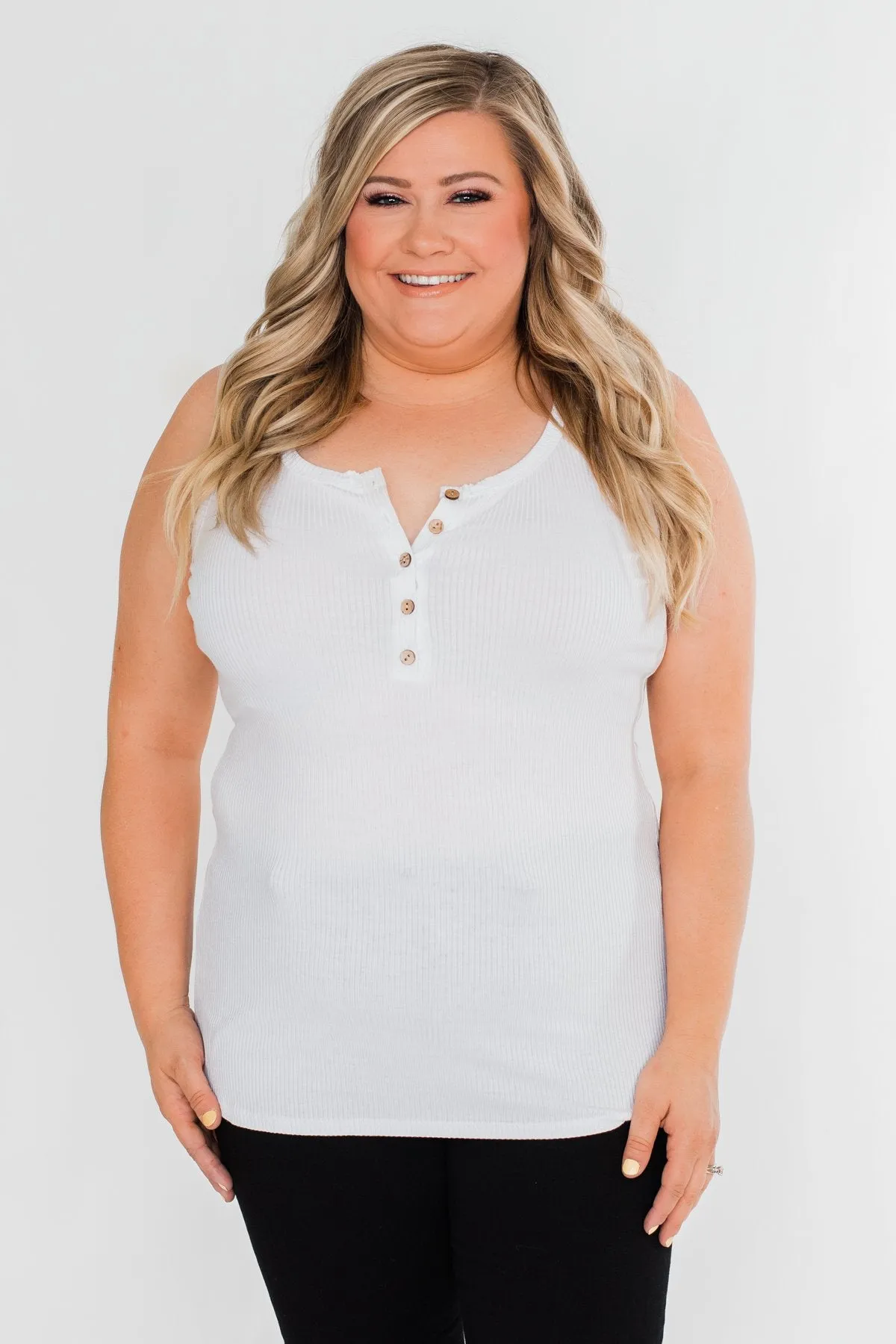 5-Button Henley Tank Top- Off White