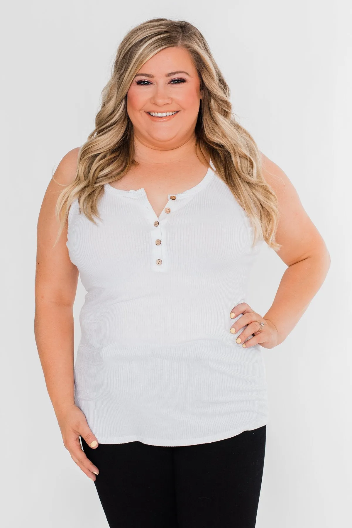 5-Button Henley Tank Top- Off White