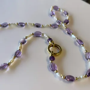 Amethyst, Pearl and Gold Bead Necklace