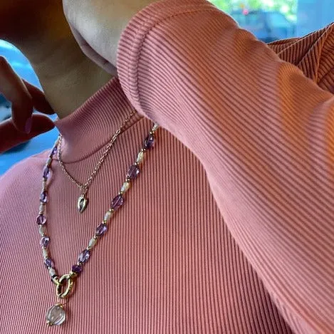 Amethyst, Pearl and Gold Bead Necklace