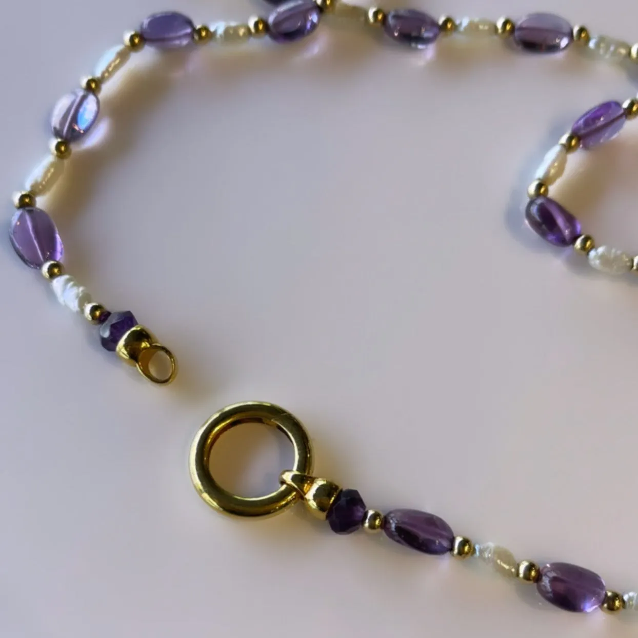 Amethyst, Pearl and Gold Bead Necklace