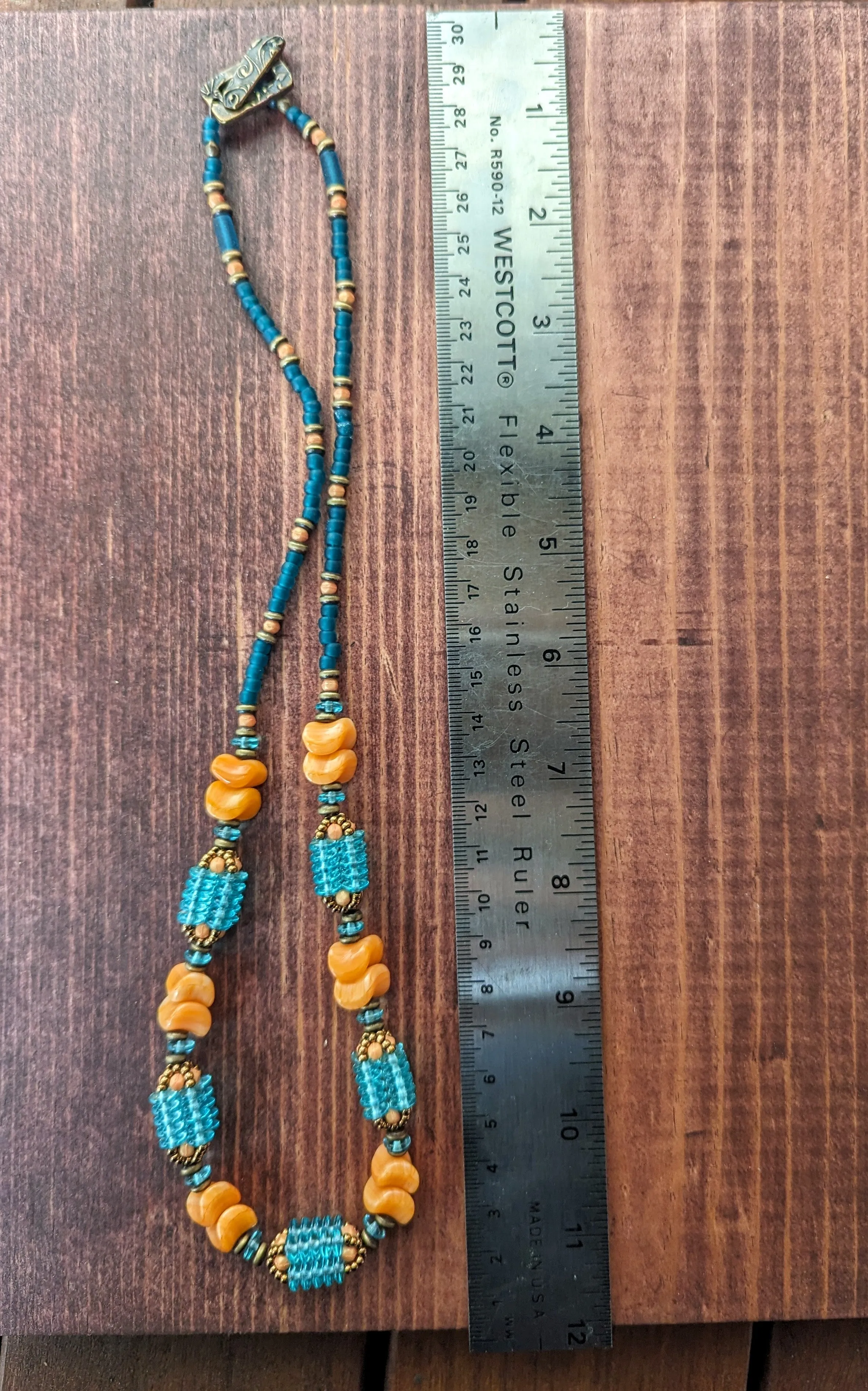 Aqua and Orange Sherbert Woven Bead Necklace