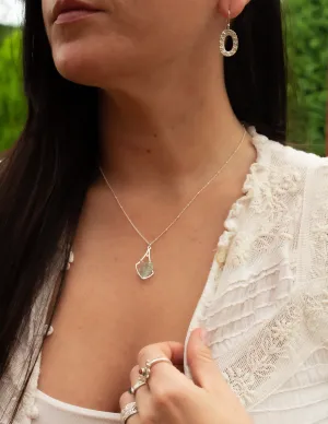 Aquamarine crystal hammered bell pendant