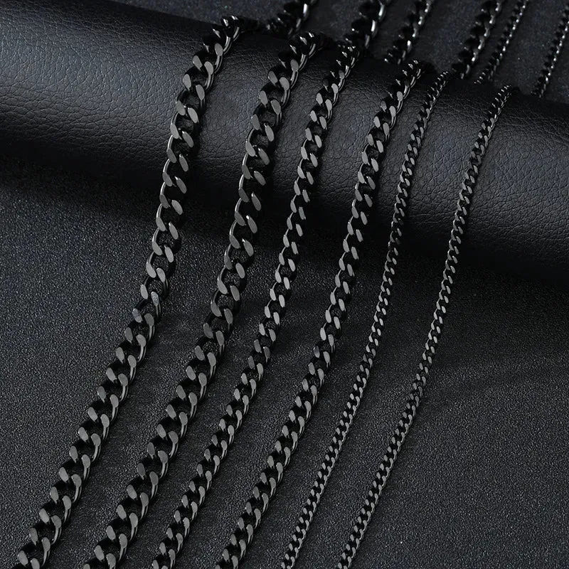 Basic Punk Stainless Steel Cuban Link Necklaces – 3mm, 5mm, 7mm, Black & Gold