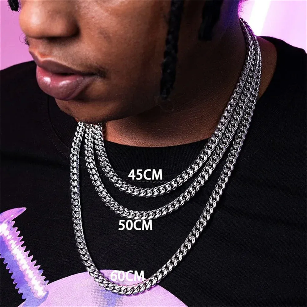 Basic Punk Stainless Steel Cuban Link Necklaces – 3mm, 5mm, 7mm, Black & Gold