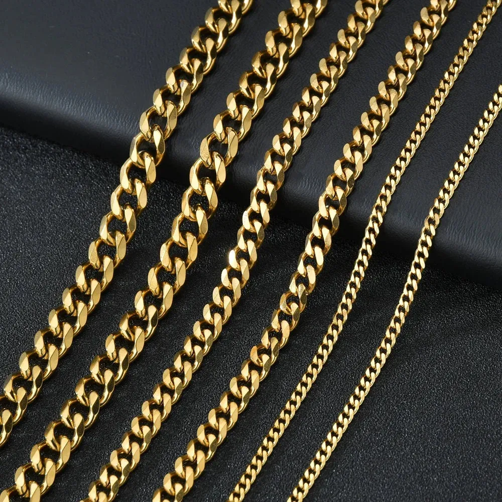 Basic Punk Stainless Steel Cuban Link Necklaces – 3mm, 5mm, 7mm, Black & Gold