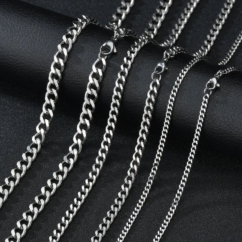 Basic Punk Stainless Steel Cuban Link Necklaces – 3mm, 5mm, 7mm, Black & Gold
