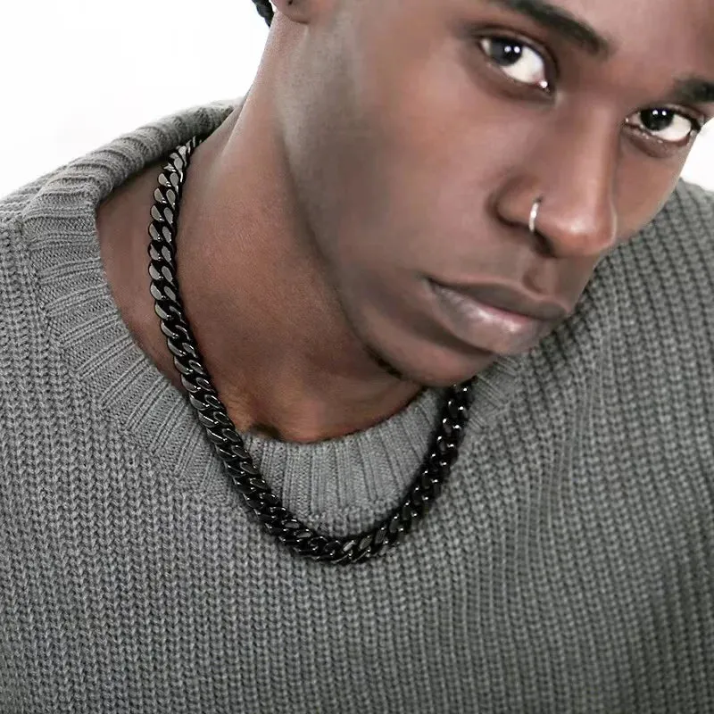 Basic Punk Stainless Steel Cuban Link Necklaces – 3mm, 5mm, 7mm, Black & Gold