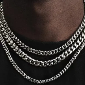 Basic Punk Stainless Steel Cuban Link Necklaces – 3mm, 5mm, 7mm, Black & Gold