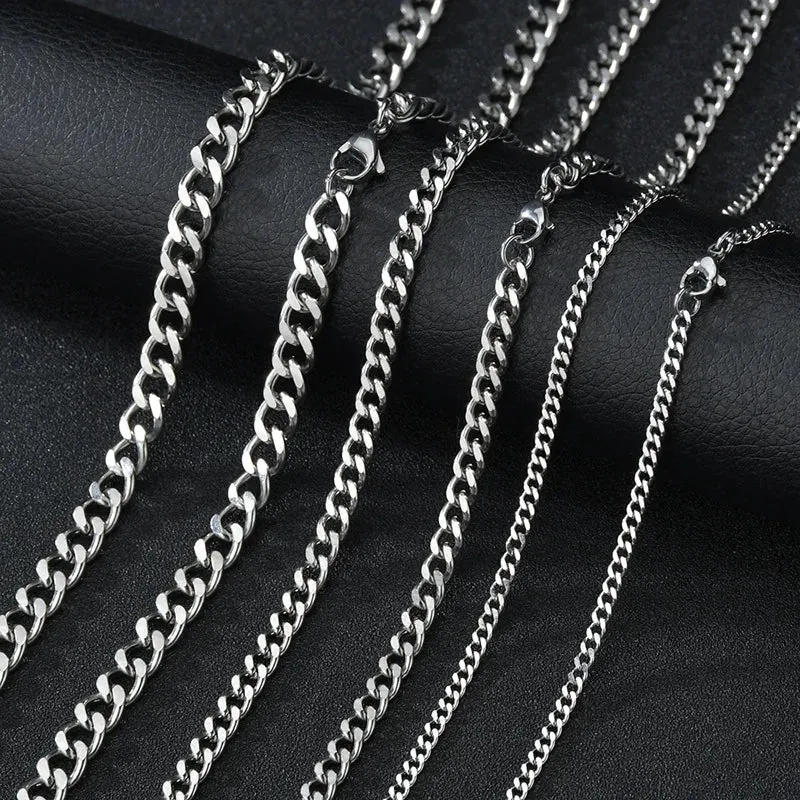 Basic Punk Stainless Steel Cuban Link Necklaces – 3mm, 5mm, 7mm, Black & Gold