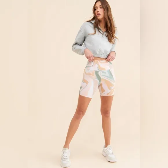 BEACH RIOT Sport Multicolor Marble Swirl High Rise Athletic Bike Shorts Sz M