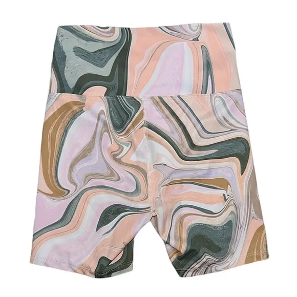 BEACH RIOT Sport Multicolor Marble Swirl High Rise Athletic Bike Shorts Sz M