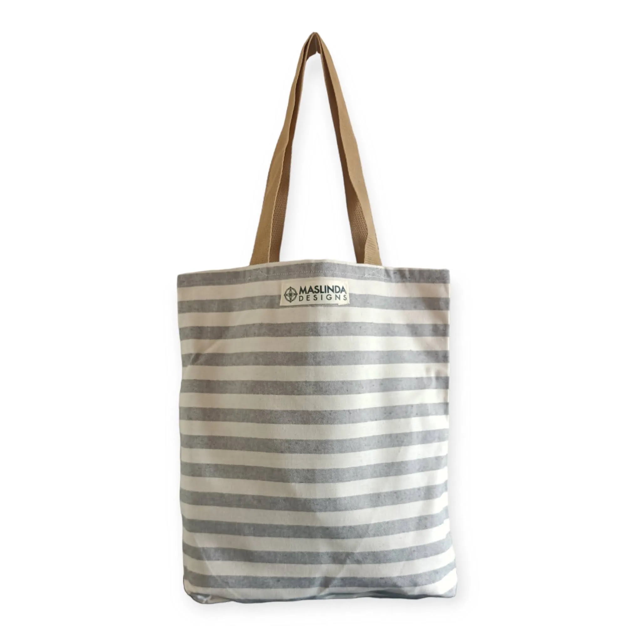 Blue and White Striped Canvas Tote Bag - Narrow Stripes