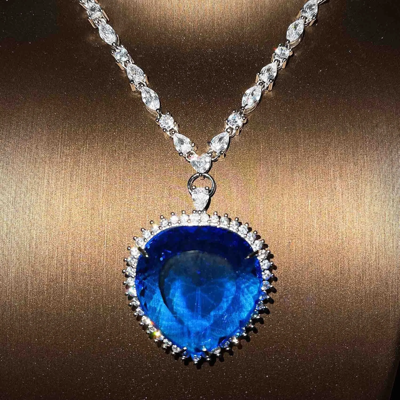 Blue Red TITANIC Heart of the Ocean Necklaces Crystal Chain Pendant Necklace