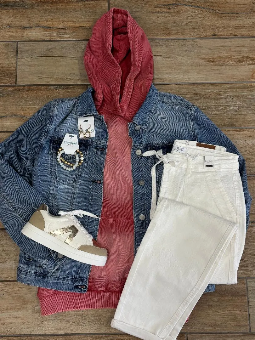 Boho Red Bleach Washed Hoodie