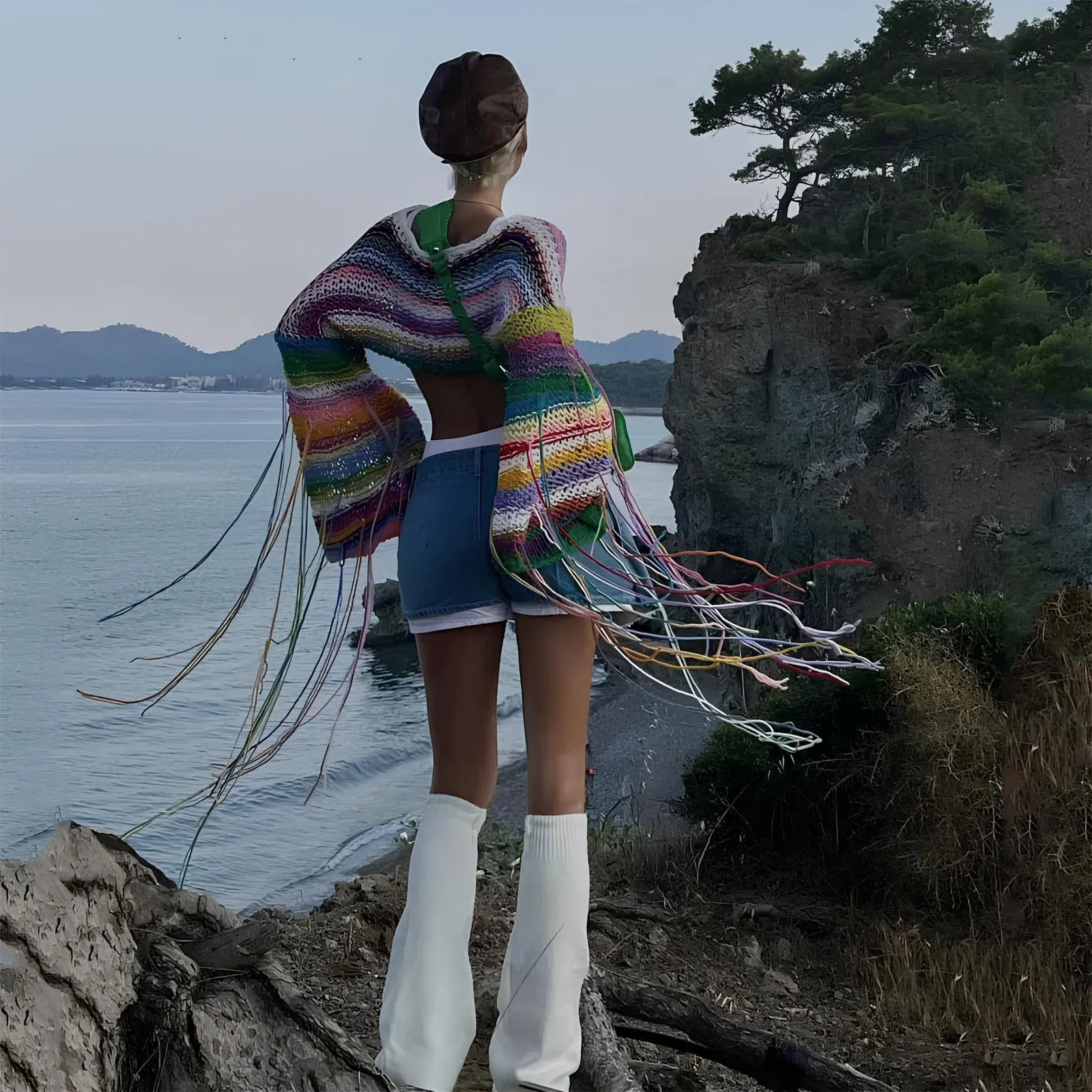 Boho Tassel Contrast Knit Pullover – Beach-Ready Bohemian Style