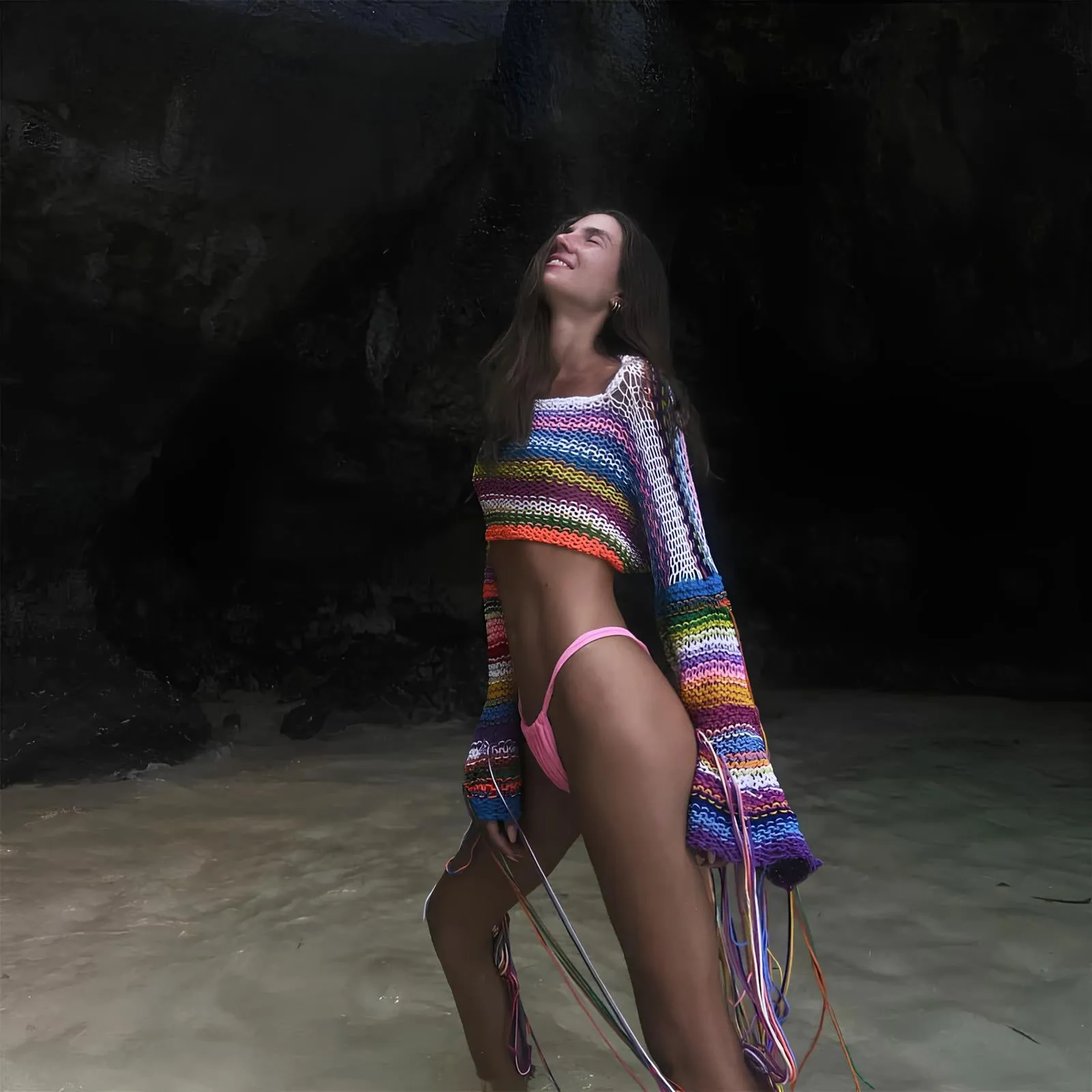 Boho Tassel Contrast Knit Pullover – Beach-Ready Bohemian Style