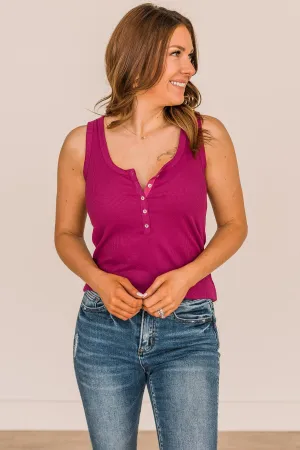 Bound To Be Beautiful Button Henley Tank Top- Magenta