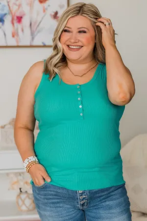 Bound To Be Beautiful Button Henley Tank Top- Turquoise