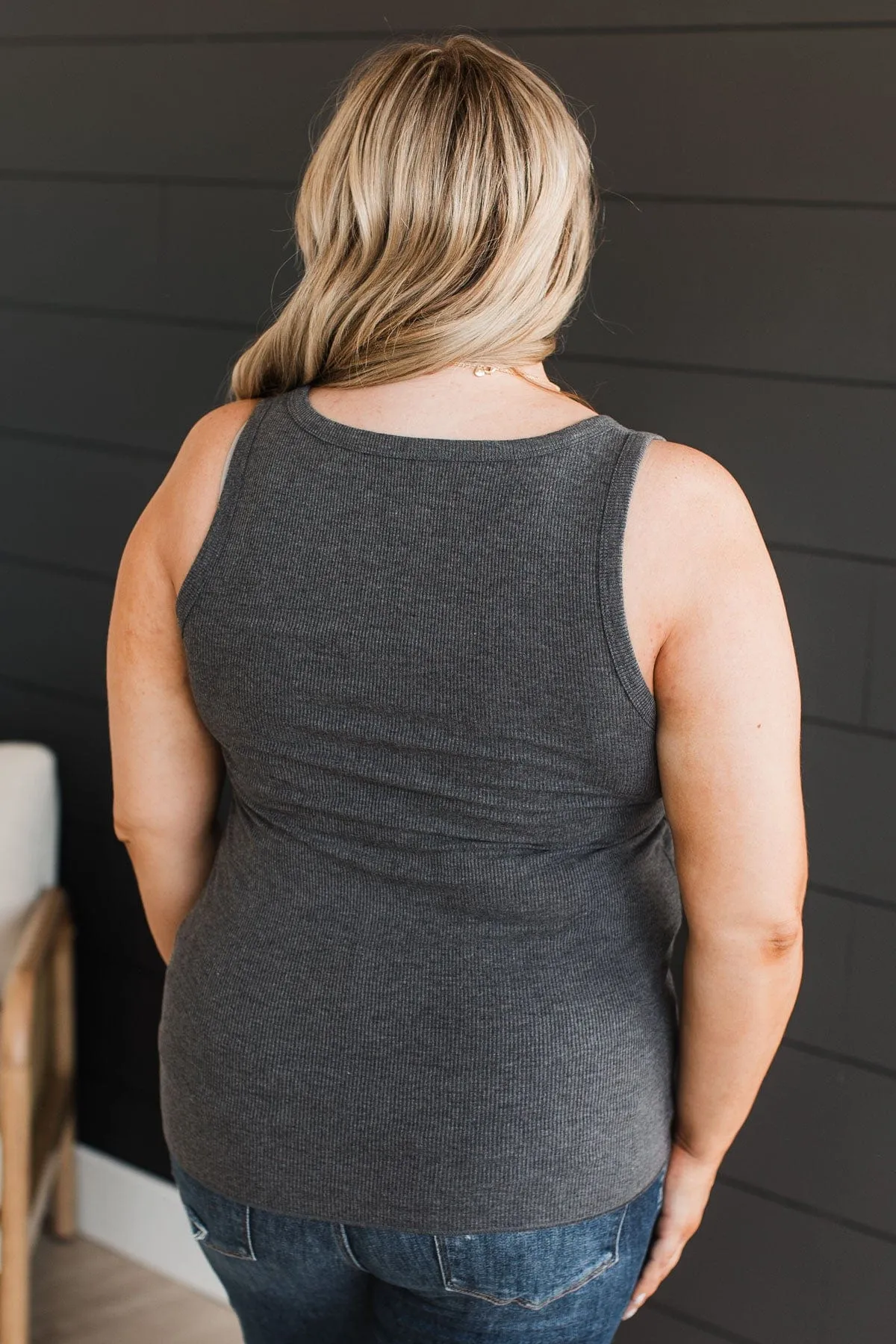 Bound To Be Beautiful Henley Tank Top- Charcoal