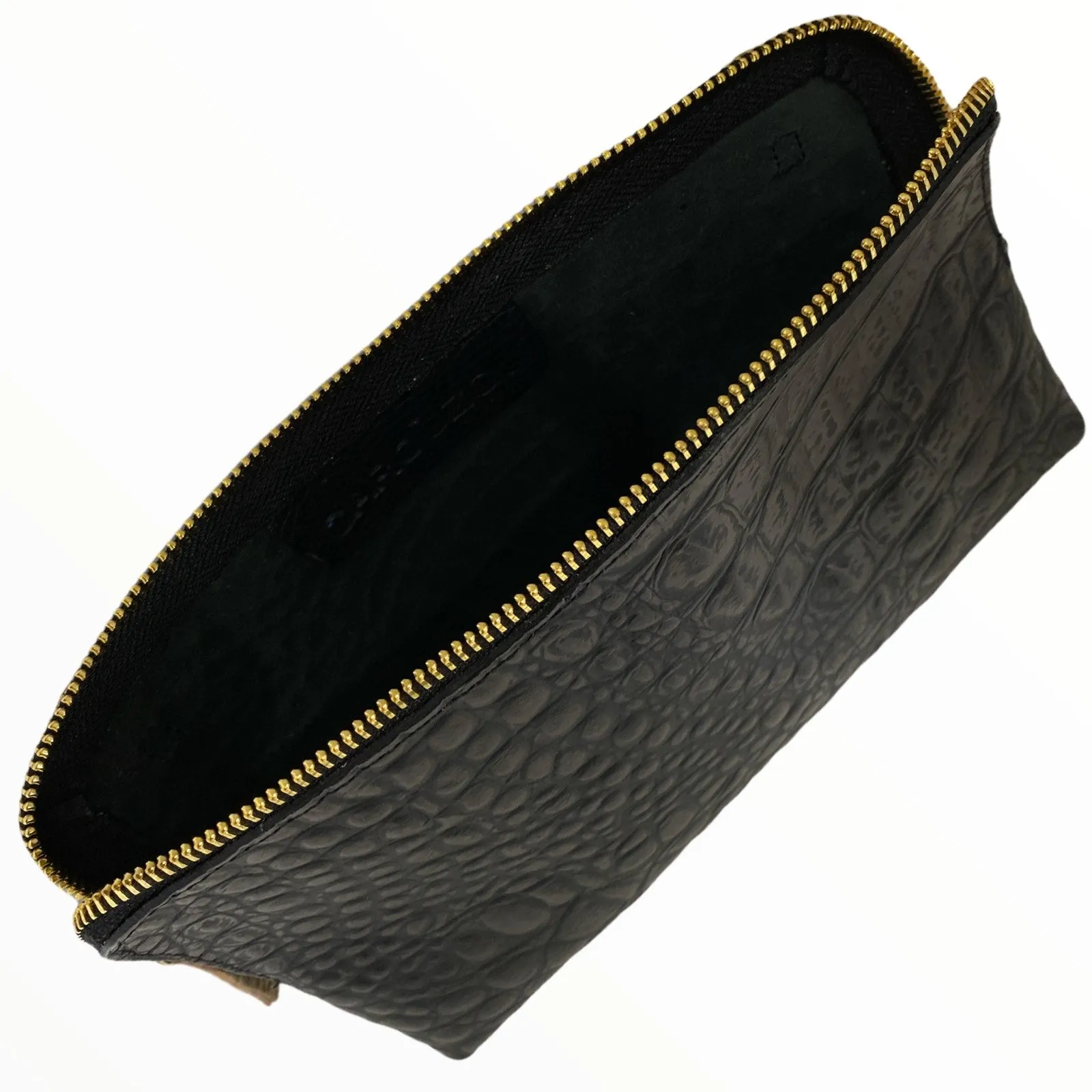 Box XXL. Black alligator-print leather messenger bag