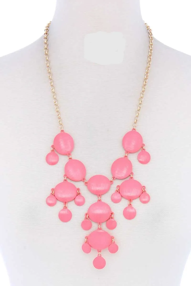 Brushed Oval Shape Dangle Metal Necklace