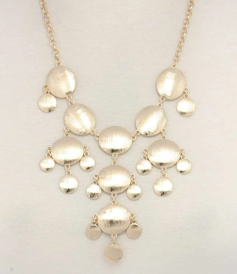 Brushed Oval Shape Dangle Metal Necklace