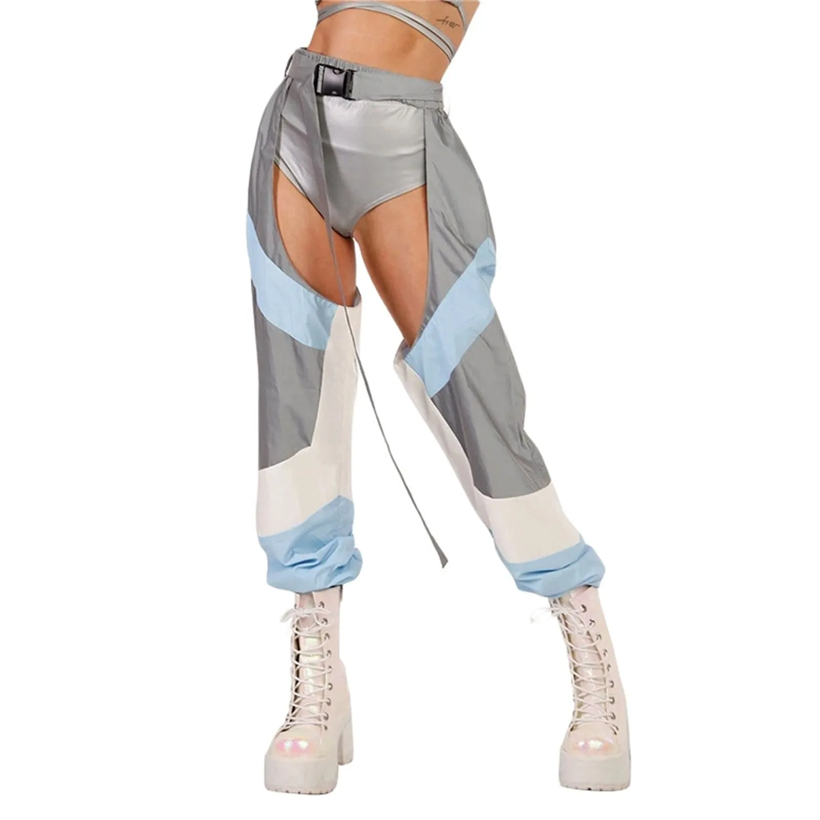 Buckled Color Block Bottomless Cargo Pants