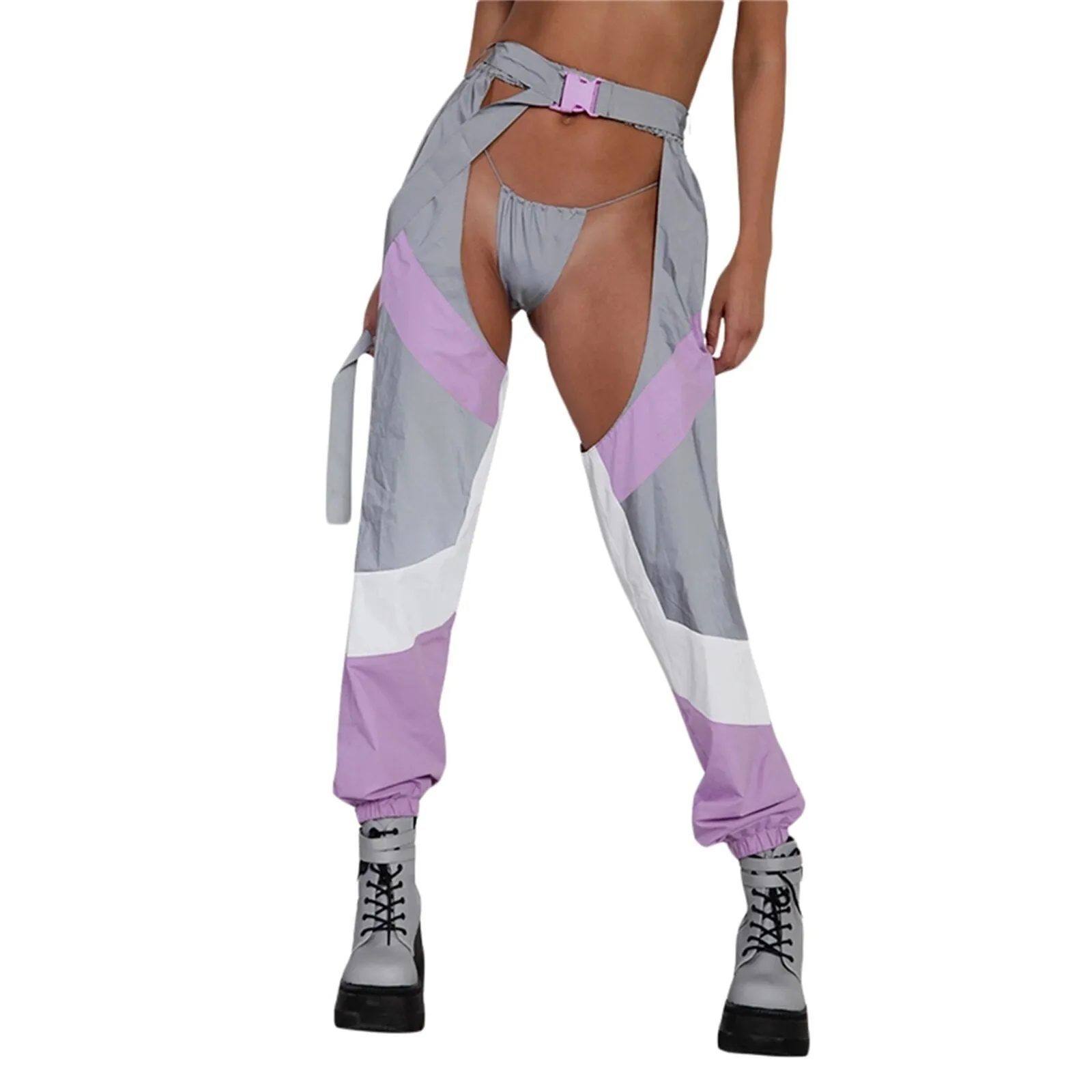 Buckled Color Block Bottomless Cargo Pants