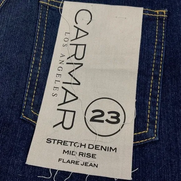 Carmar Shorts Womens Sz 23 Dark Denim Bermuda Stretch Mid Cut Raw Hem $219 Nwt